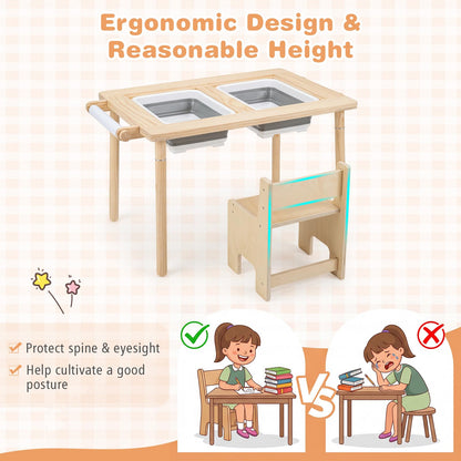 Sensory Table Set Kids Activity Table and Chair Set with Adjustable Height