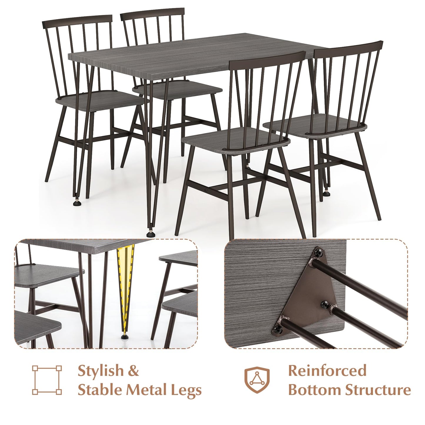 GiantexUK 5 PCS Dining Table Set, Wooden Kitchen Table and 4 Chairs