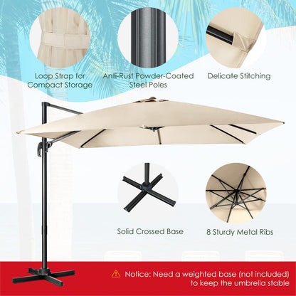 Patio Umbrella Square Offset with Cross Base and Tilt Adjustable