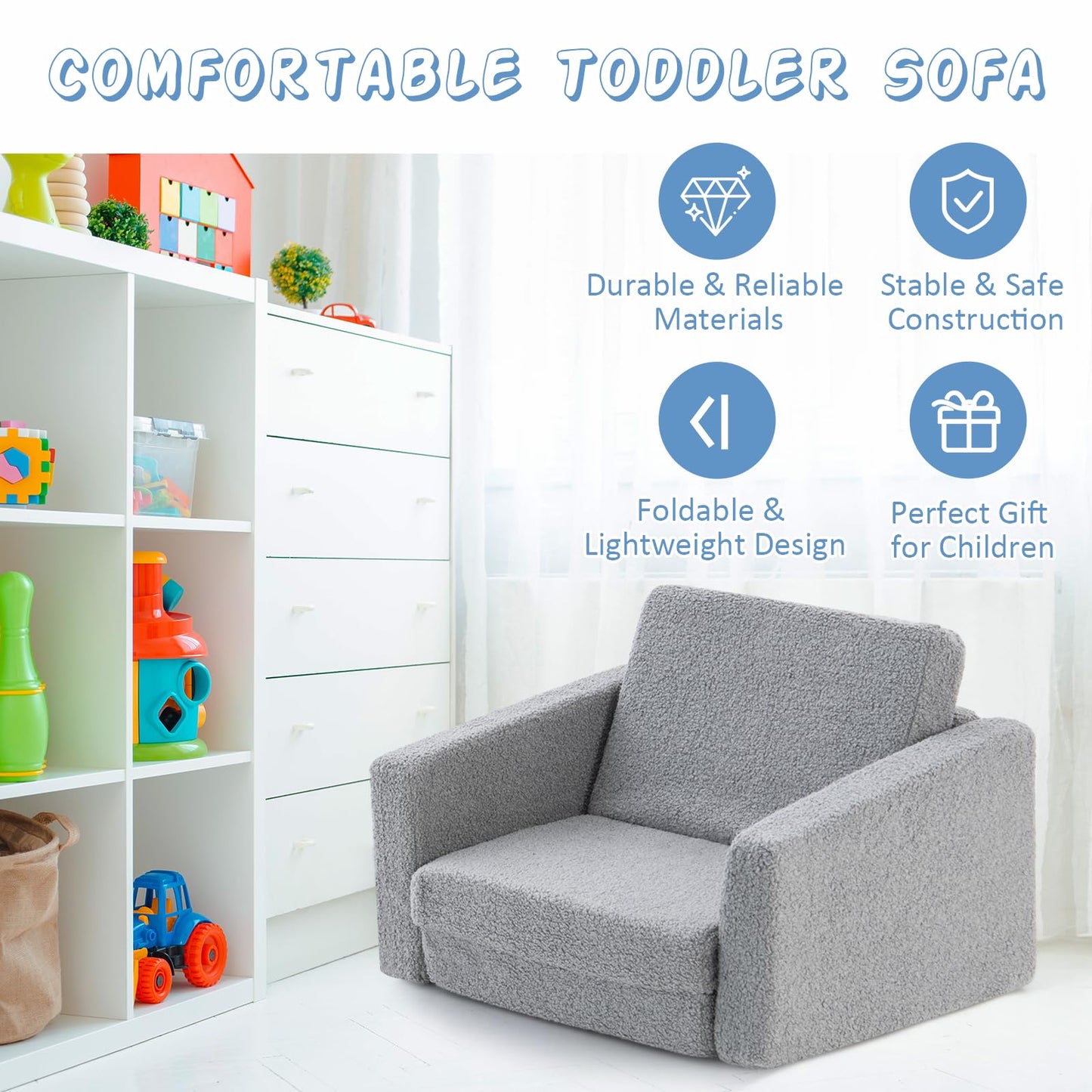 2-in-1 Toddler Fold out Couch with Washable Sofa Cover