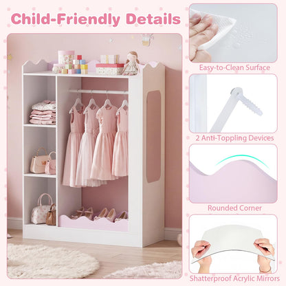 Kids Dress Up Storage, Wooden Children Wardrobe with Mirrors
