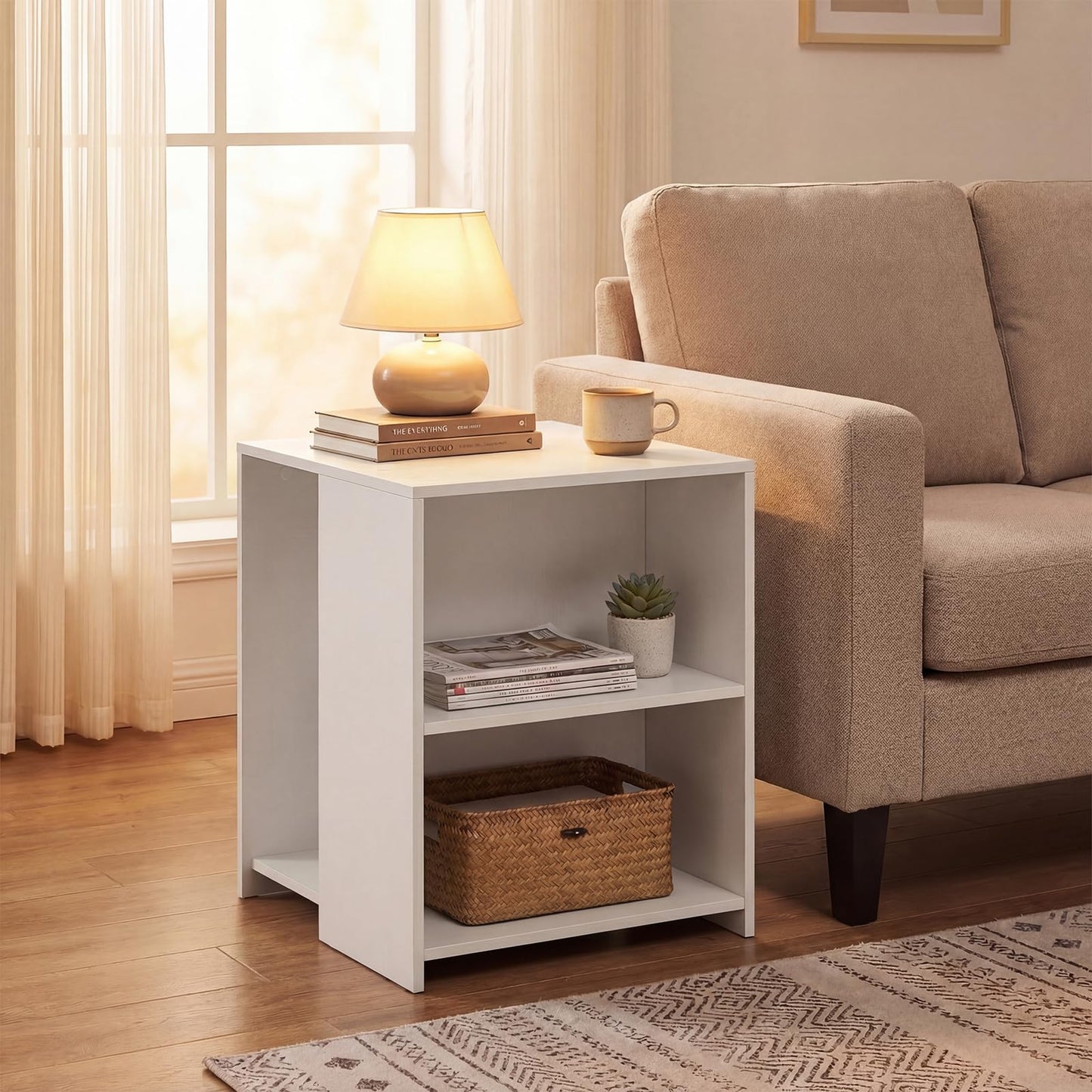 3-Tier Sofa Side Table, Square Nightstand End Table