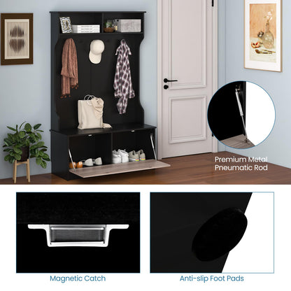Coat Rack with Shoe Storage Freestanding Hall Tree Coat Stand with 5 Double Hooks