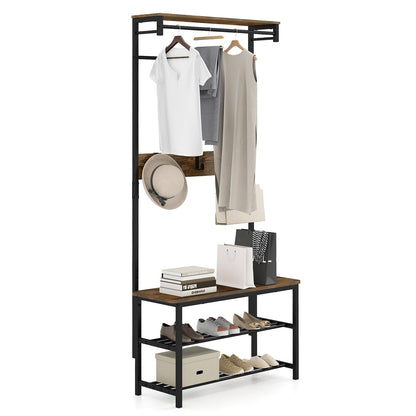 Hall Tree with Bench and Shoe Storage with Hanging Bars