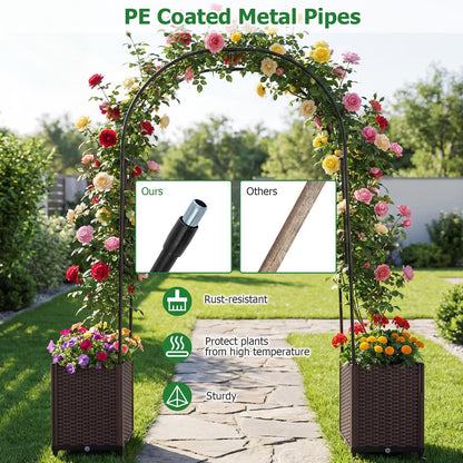Garden Arch with Planter Box, 2M Metal Pergola Arbor Trellis with Self-Watering System