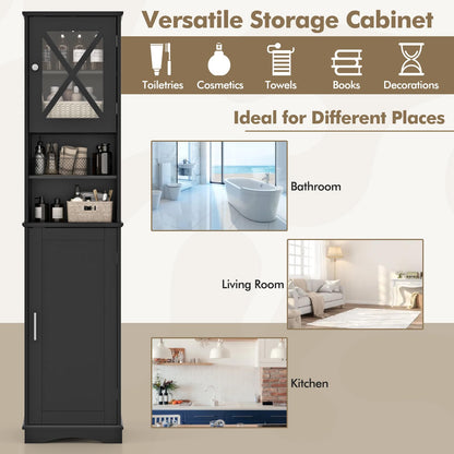 Freestanding Storage Cupboard with 5 Adjustable Shelves and 2 Doors