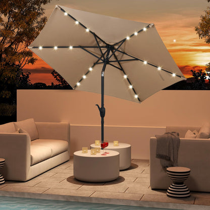 2.3M Outdoor Heavy Duty Umbrella with 18 LED Lights, Push Button Tilt