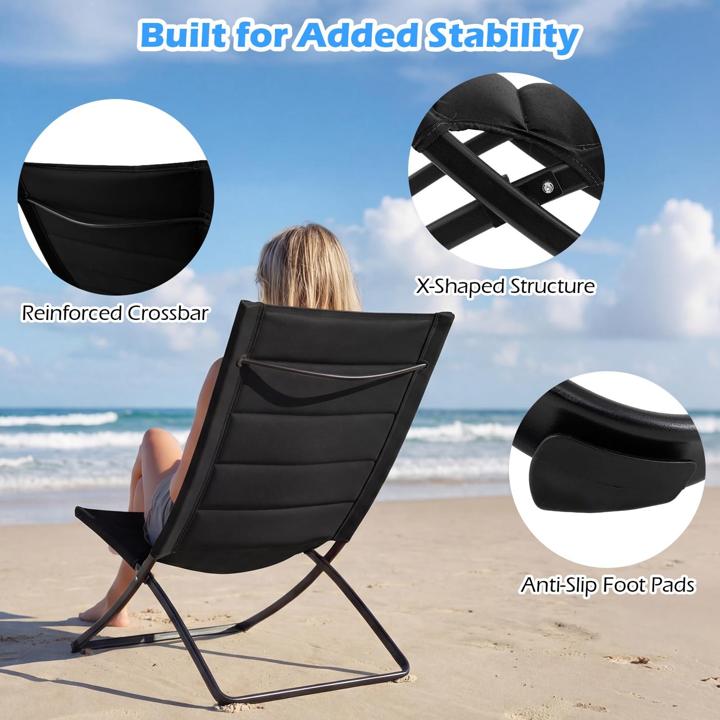 Folding Deck Chairs Set of 2, Outdoor Sling Chair Seaside Sun Lounger