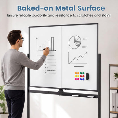 Double Sided Magnetic Whiteboard, Mobile Reversible Dry Erase Board