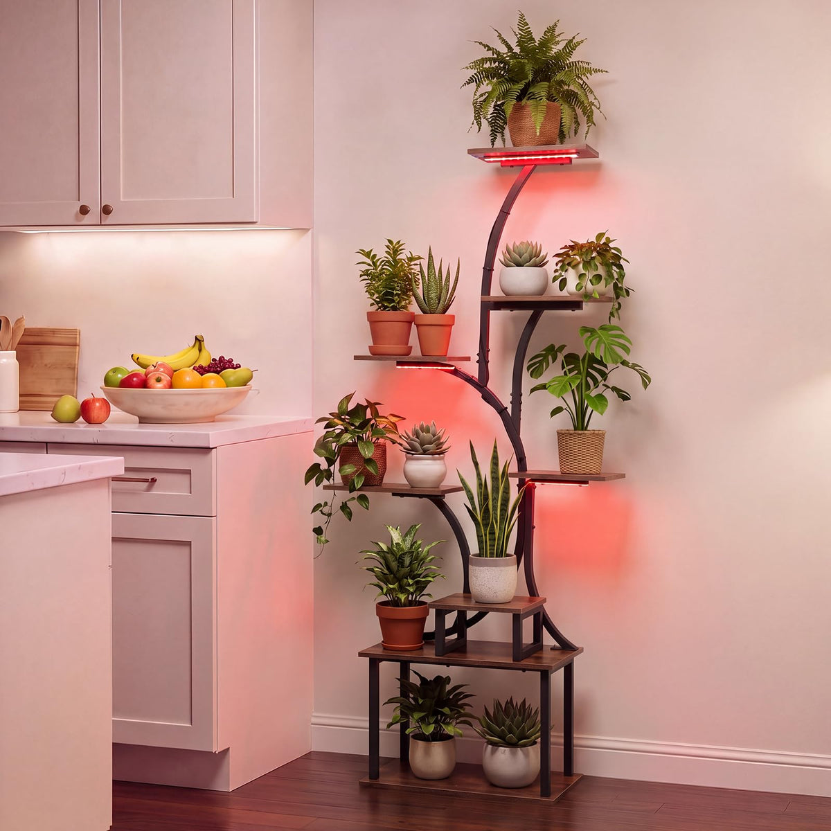 Plant Stand with Grow Lights, 158cm Tall 8-Tier Corner Metal Plant Shelf Flowerpot Holder