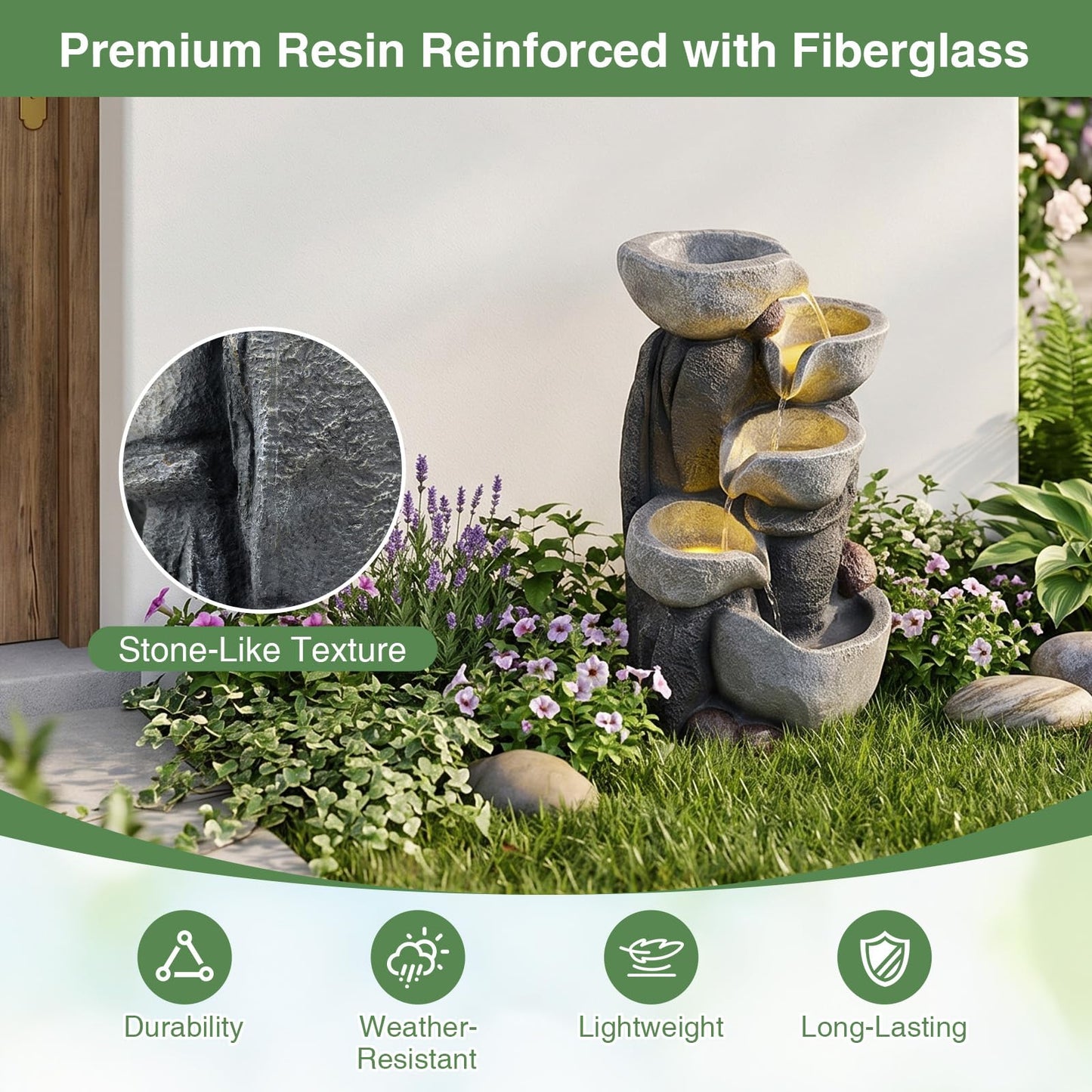 GiantexUK 5-Tier Outdoor Water Fountain, Cascading Waterfall Feature