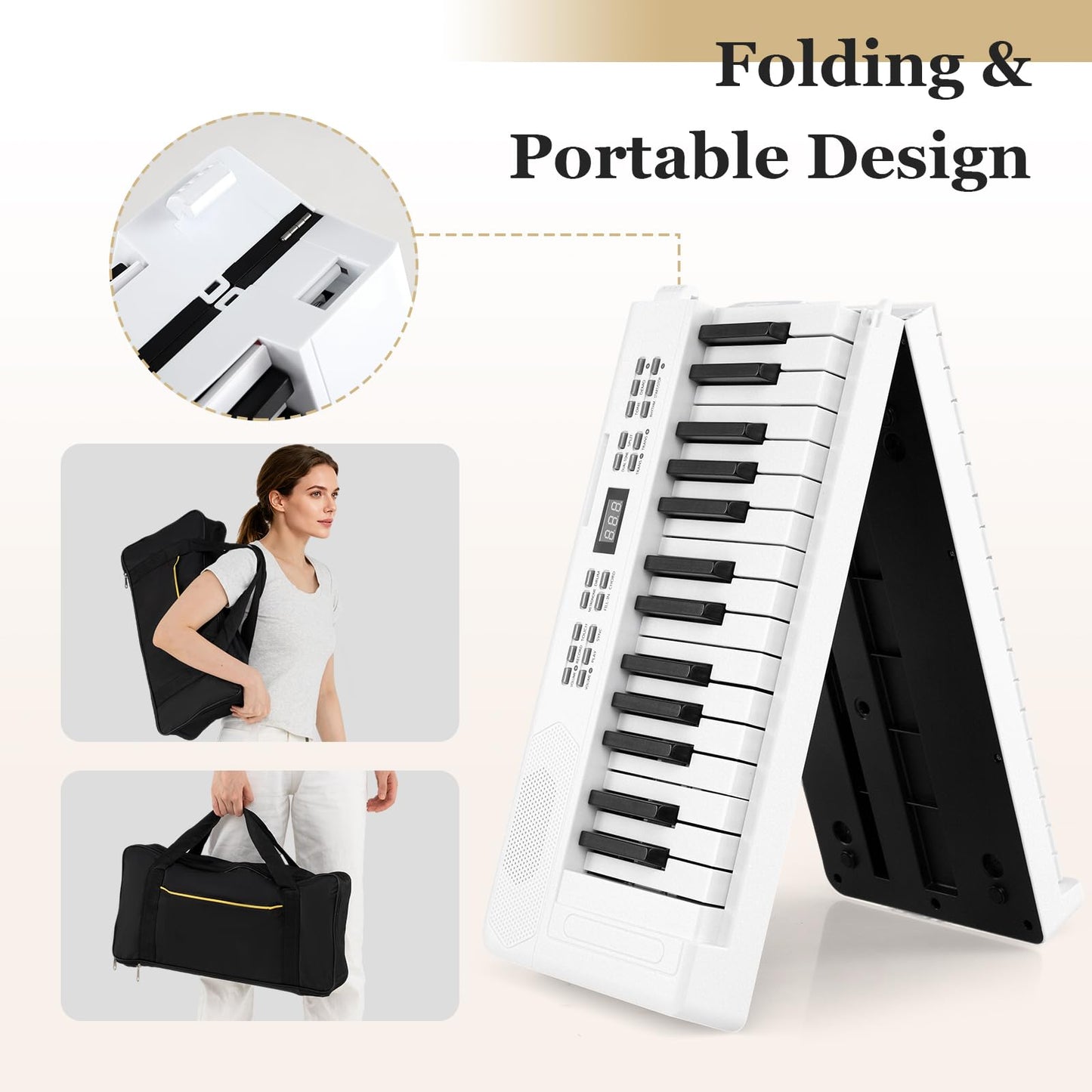 61 Key Folding Digital Piano Keyboard, Portable Full Size Electric Piano