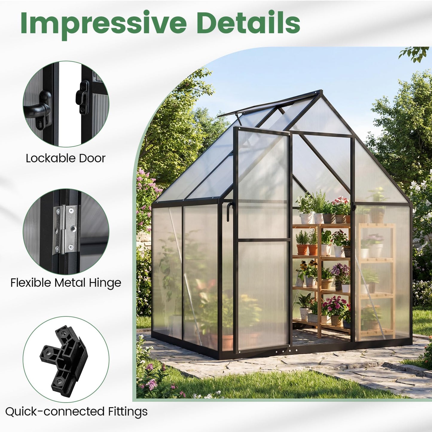 Polycarbonate Greenhouse Large Walk-in Aluminum Sunroom