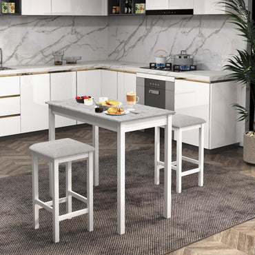 3 Pieces Pub Counter-Height Bar Table Set with Rubber Wood Legs