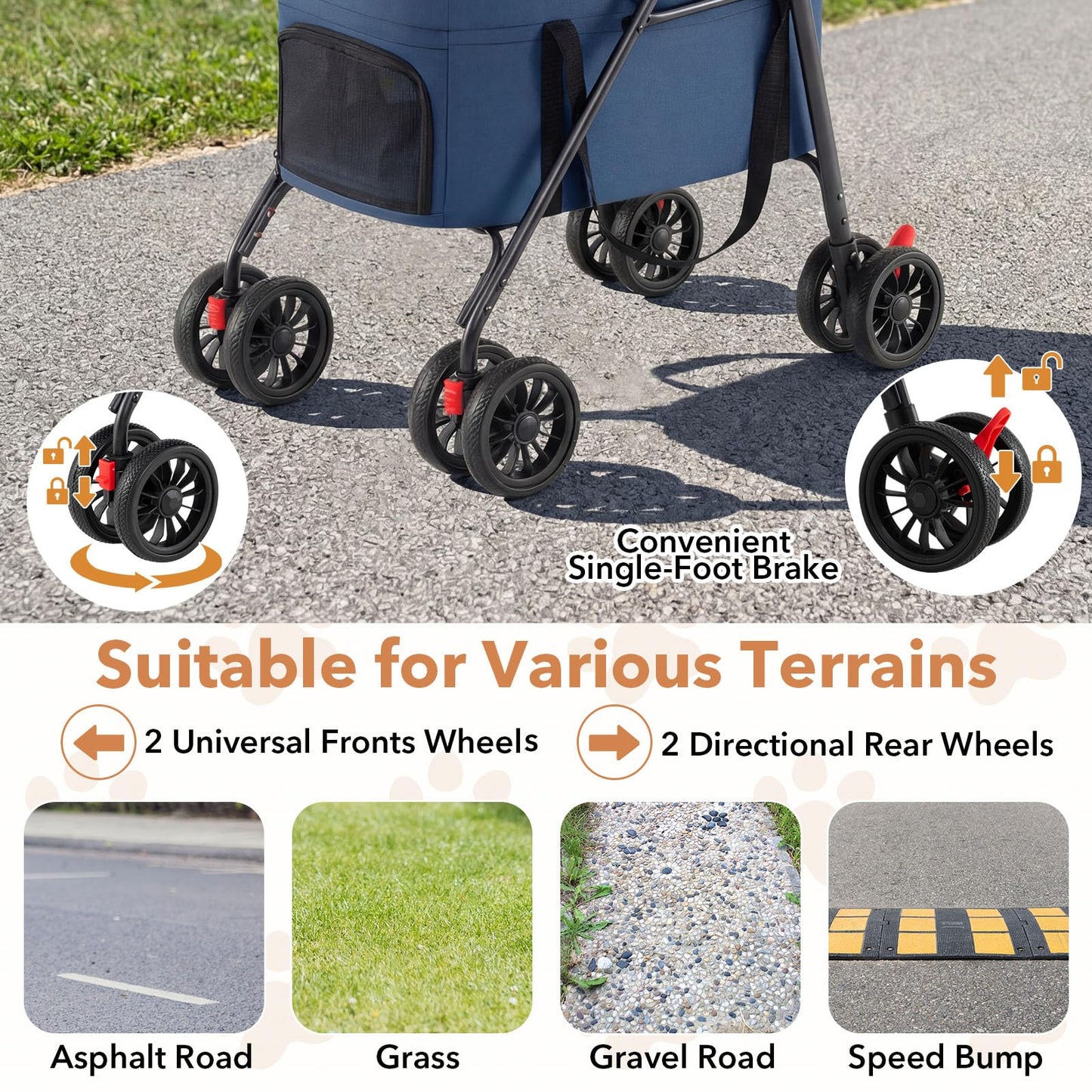 Double Pet Stroller, 4 Wheels Foldable Dog Pushchair Cat Buggy