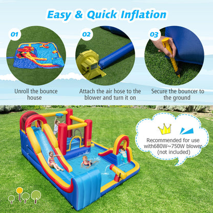 Inflatable Water Park, Kids Bouncy Castle with Double Slides, 2 Splash Pools