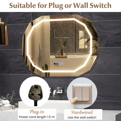 Anti-Fog Mirror LED Bathroom Mirror with 3 Color LED Light