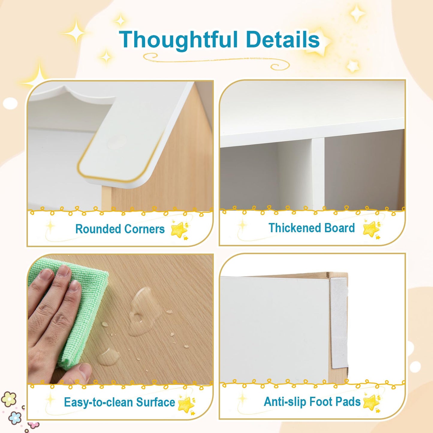 Kids Bookshelf, 3-Tier Wooden Toddler Book Toy Organizer