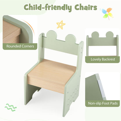 Kids Table and Chairs Set Wooden Toddler Activity Table Set with 2 Open Compartments