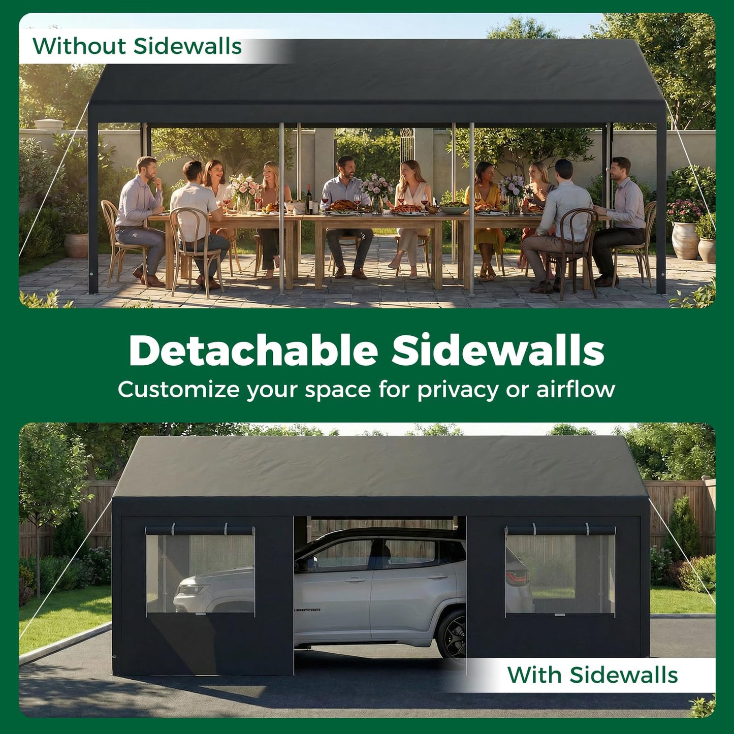 10 x 20FT Carport, Heavy Duty Car Canopy with Water-Resistant PE Tarp