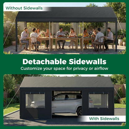 10 x 20FT Carport, Heavy Duty Car Canopy with Water-Resistant PE Tarp