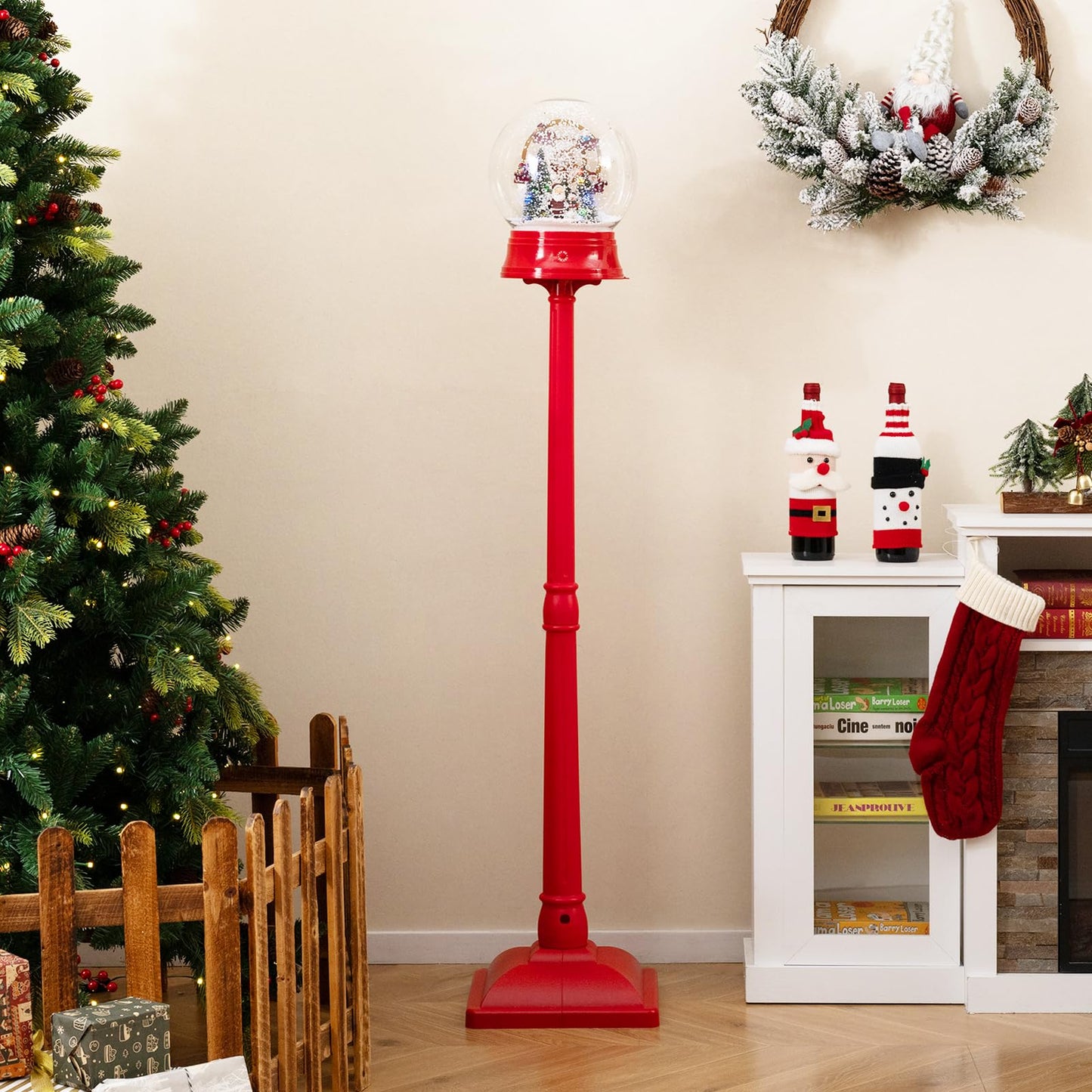 Christmas Street Lamp, 5FT Red Musical Festive Lamp Post with 8 Tunes