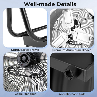 24 Inch Industrial Drum Fan with 360° Adjustable Tilt and 2 Wheels