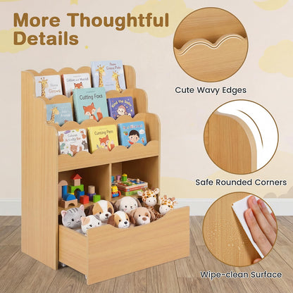 5-Tier Kids Bookshelf with Shelves & Rolling Drawer for Nursery Playroom