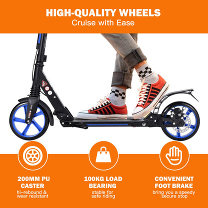 Folding Kick Scooter, 3 Heights Adjustable City Scooters with Big Wheels