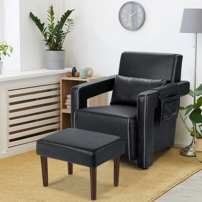 Modern Upholstered Padded Accent Chair with Footstool and Lumbar Pillow