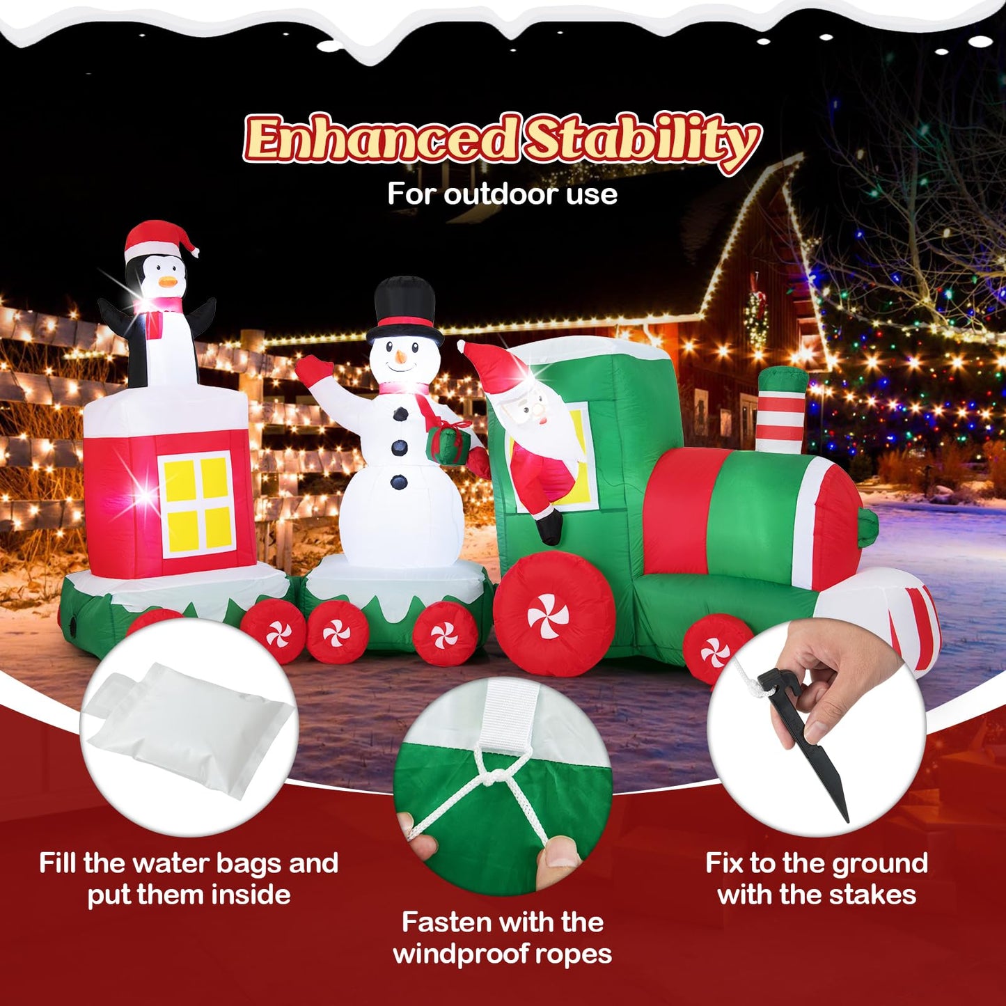 11.5 Feet Christmas Inflatables Train with Snowman Penguin Gift Box