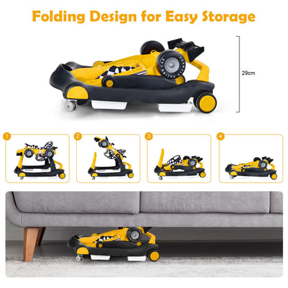 4-in-1 Baby Walker Foldable Push Along Walkers with Adjustable Height & Speed