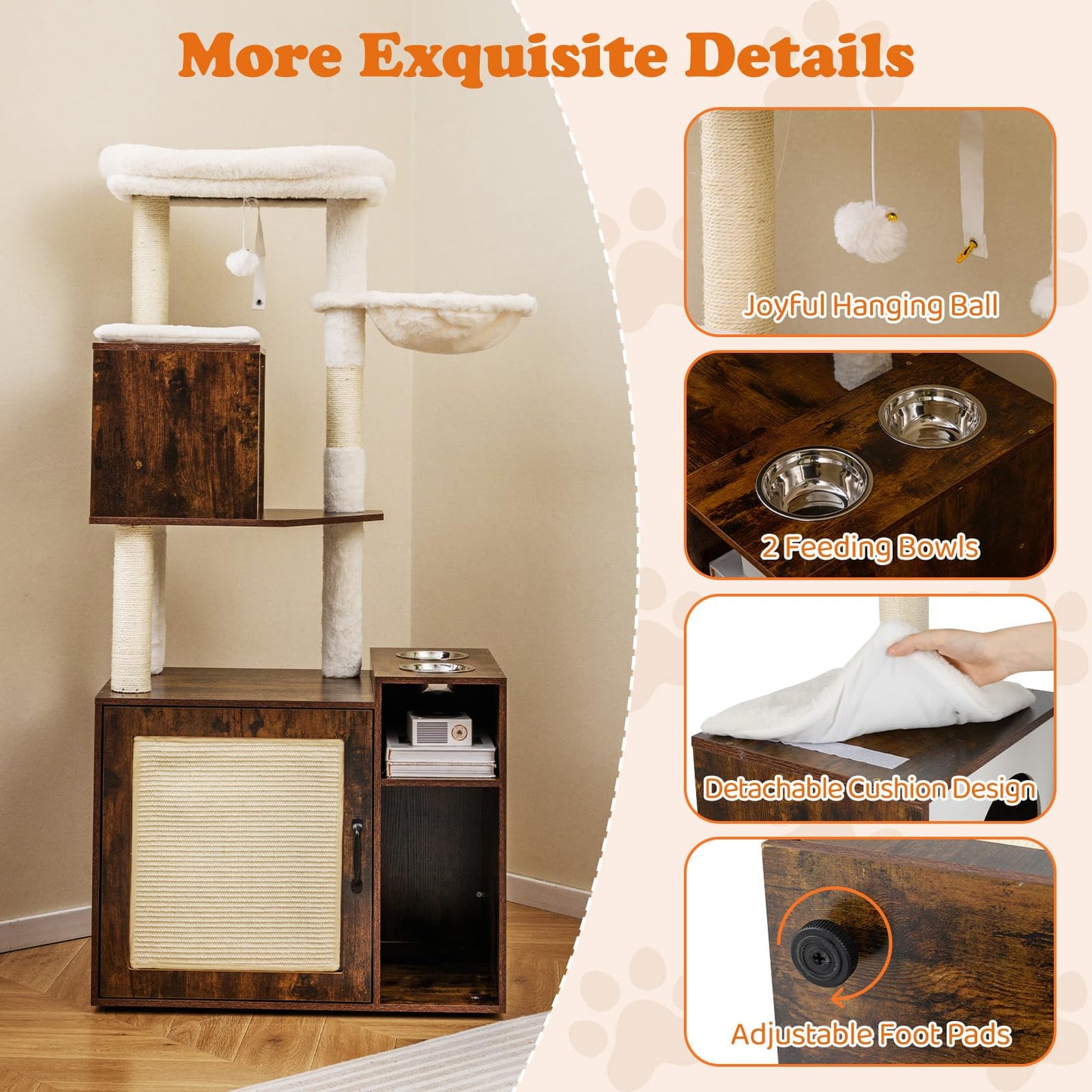 Cat Tree with Litter Box Enclosure, Cats Climbing Tower