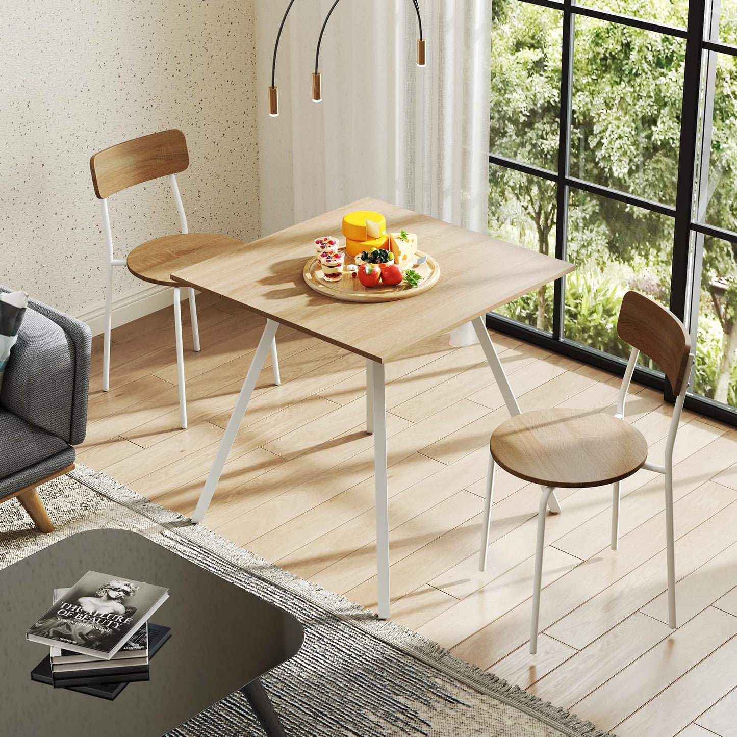 3 Piece Breakfast Kitchen Table and Chairs with Metal Legs & Adjustable Foot Pads