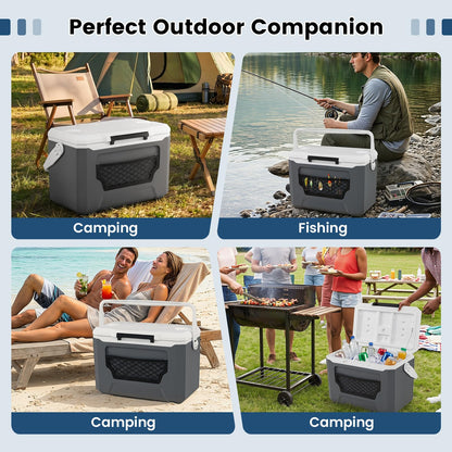 Insulated Cool Box, Ice Chest Box | Cup Holders, Drain Plug & Mesh Storage Pocket