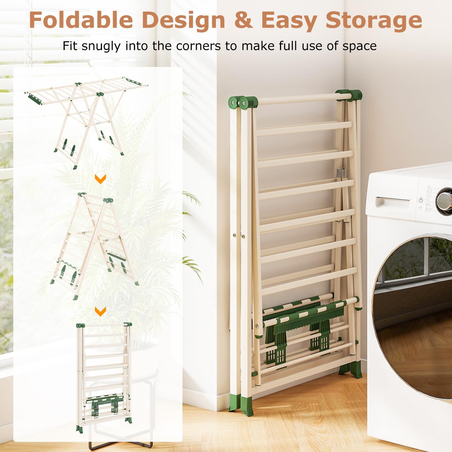 2-Level Clothes Airer Dryer Horse with Height-Adjustable Wings (163x56x99-158cm)