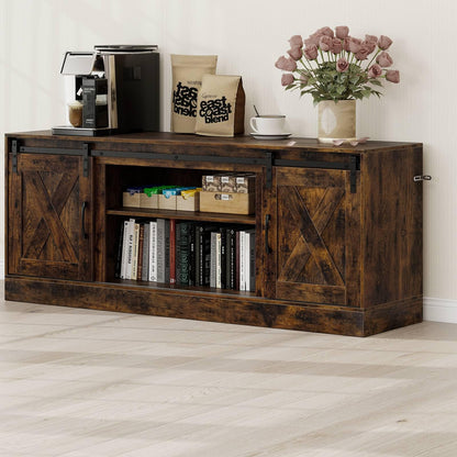 Entertainment Center with Sliding Barn Doors and Adjustable Shelves