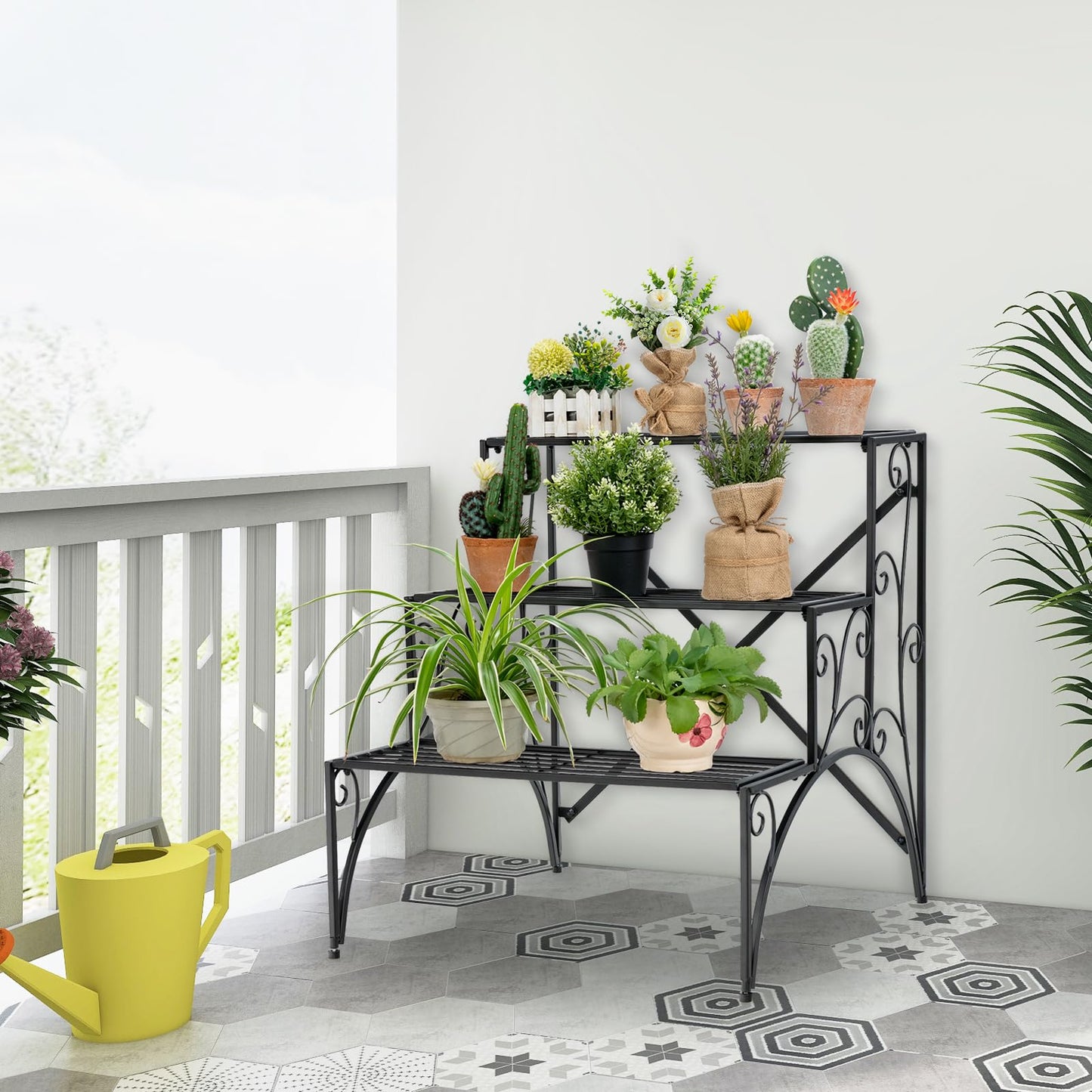 3 Tier Metal Plant Stand for Indoor Outdoor Balcony Garden Yard