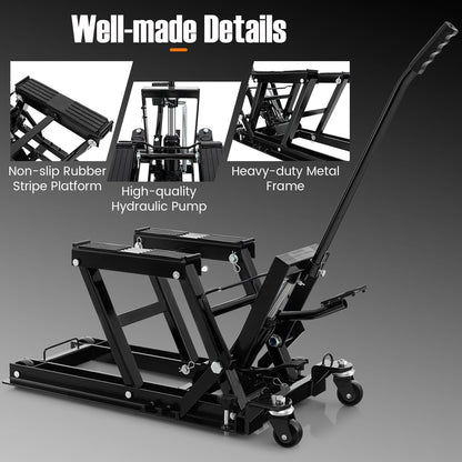 680KG Motorcycle Lift Jack with 4 Wheels and Footplates