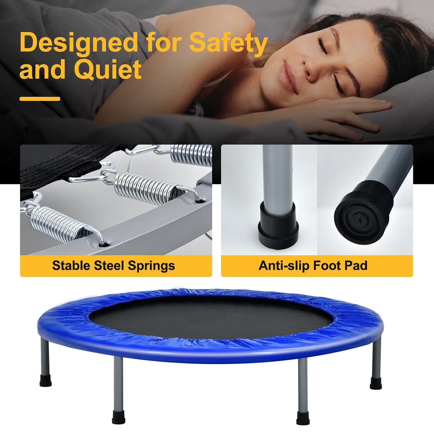 Foldable Fitness Bouncer with 4 Level Adjustable Foam Handle and Safety Padded Cover