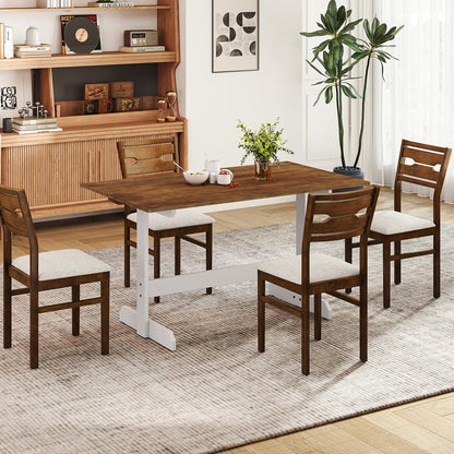 Dining Table for 4-6 People Rectangular Kitchen Table with Solid Wood Trestle Base