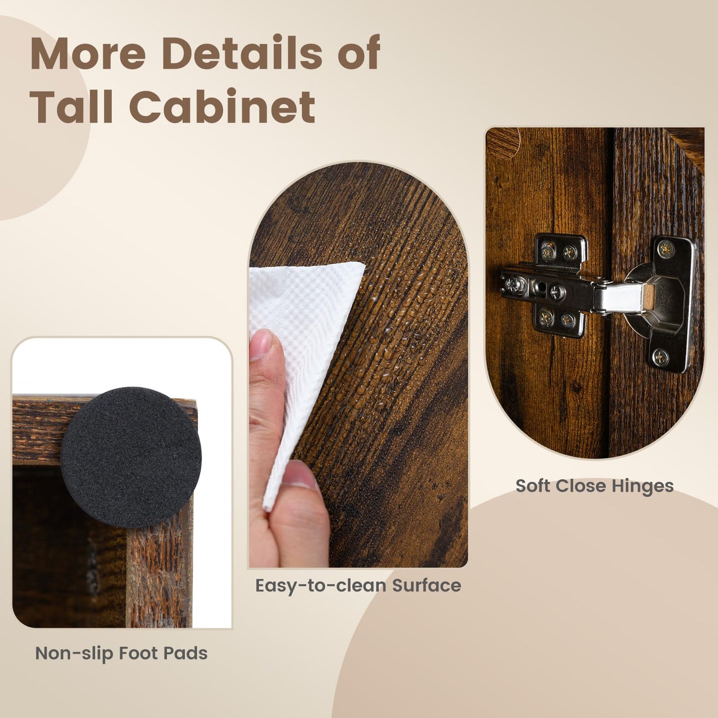 171.5cm Tall Kitchen Cupboard, 4-Door Pantry Storage Cabinet with Adjustable Shelf