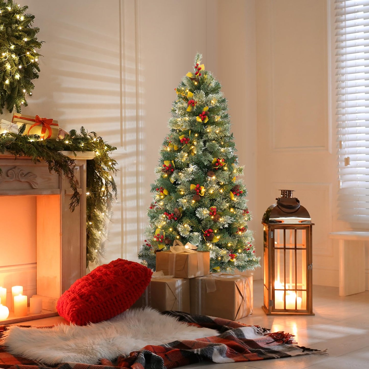 Pre-Lit Artificial Christmas Tree with 453 PVC and 230 Warm White LED Lights