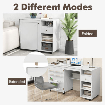 Folding Sewing Table with Storage Shelves and Trays