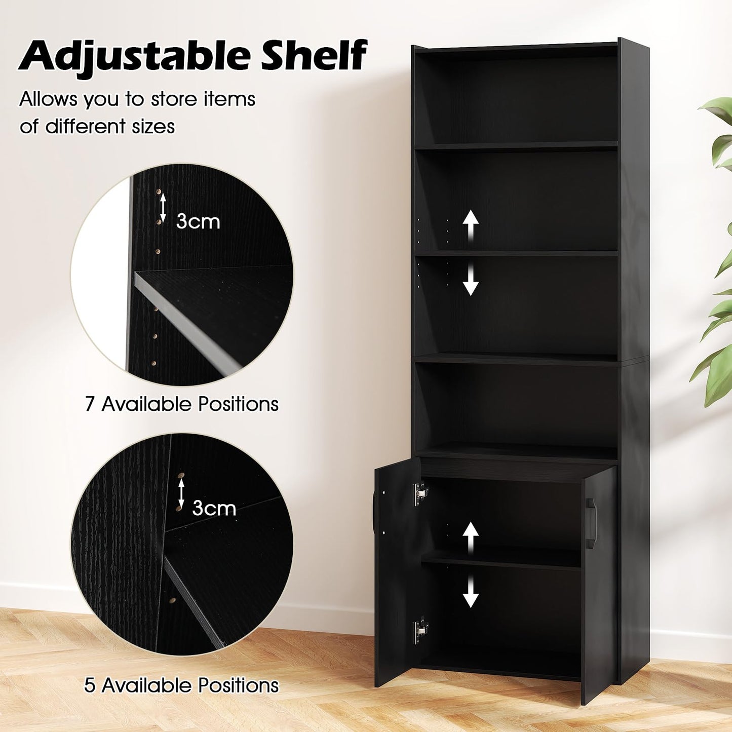 6-tier Modern Style Bookcase with Adjustable Shelves