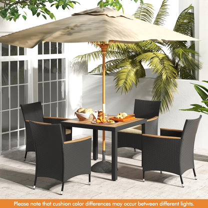 5 PCS Patio Dining Table Rattan Conversation Set with Umbrella Hole