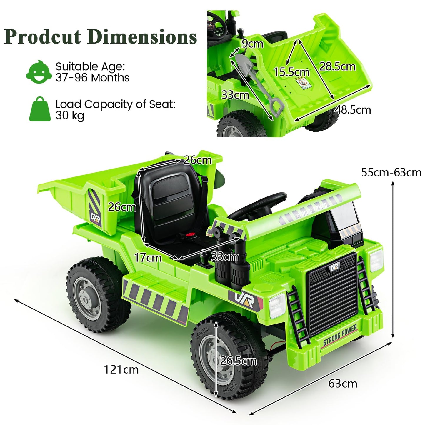 12V Kids Ride on Dump Truck with Electric Dump Bed