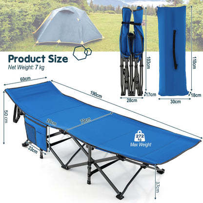 28" Extra Wide Portable Camping Bed Cot with Side Pocket & Carry Bag