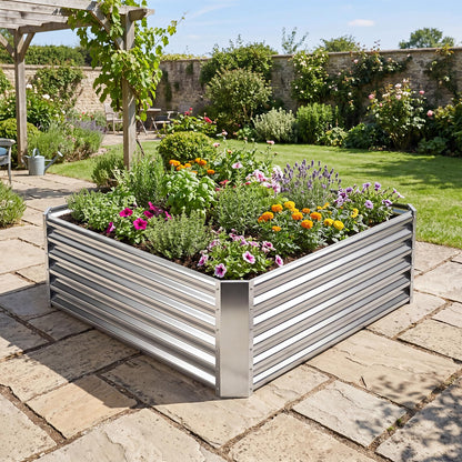 Galvanized Raised Garden Bed Rectangular Outdoor Planter Box with Open-Ended Bade