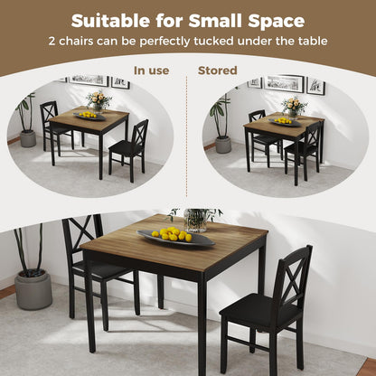 3 Piece Dining Table Set, Square Breakfast Kitchen Table and Chairs